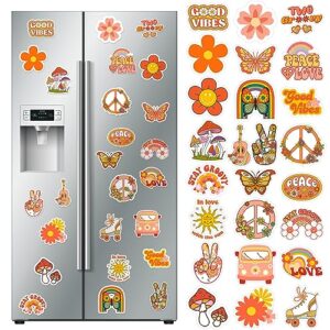 25 Pieces Hippie Car Flower Magnet Groovy Boho Flower Refrigerator Magnets Retro Magnetic Hippie Fridge Magnets for Car Home Metal Door Whiteboard Mailbox Office Cabinets Decor