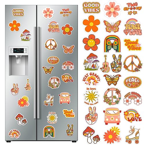 25 Pieces Hippie Car Flower Magnet Groovy Boho Flower Refrigerator Magnets Retro Magnetic Hippie Fridge Magnets for Car Home Metal Door Whiteboard Mailbox Office Cabinets Decor