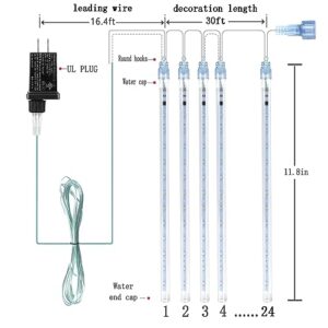 Kwaiffeo Outdoor Christmas Decorations, 24 Tubes(Equivalent to 3 Sets of 8-Tubes) LED Meteor Shower Lights for Xmas Tree Halloween Decoration Yard Lawn Outside Party, UL Plug, Blue Christmas Lights