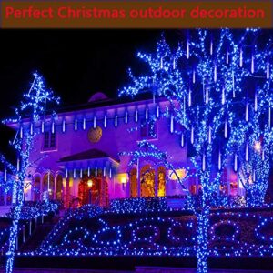 Kwaiffeo Outdoor Christmas Decorations, 24 Tubes(Equivalent to 3 Sets of 8-Tubes) LED Meteor Shower Lights for Xmas Tree Halloween Decoration Yard Lawn Outside Party, UL Plug, Blue Christmas Lights