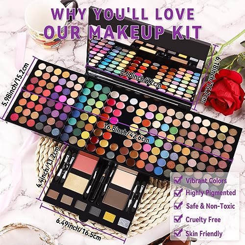 Women Makeup Sets Full Kits - 190 Colors Cosmetic Make Up Gifts Combination with Eyeshadow Facial Blusher Eyebrow Powder Face Concealer Powder Eyeliner Pencil Lip Colors with Full Size Mirror All-in-One Makeup Palette Kit (SET B)
