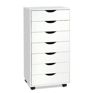 tusy white 7-drawer dresser, tall chest of drawers with caster wheels, storage cabinet for bedroom, living room