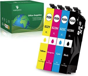 yuanqimm 822xl ink cartridges remanufactured replacement for epson 822 ink cartridges combo pack 822xl t822 xl for epson workforce pro wf-4820 ink cartridges wf-3820 wf-4830 wf-4833 wf-4834 (4-pack)