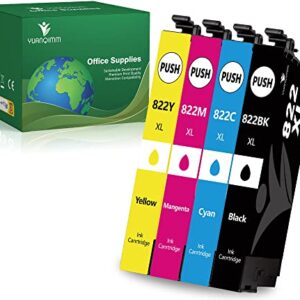 YUANQIMM 822XL Ink Cartridges Remanufactured Replacement for Epson 822 Ink Cartridges Combo Pack 822XL T822 XL for Epson Workforce Pro WF-4820 Ink Cartridges WF-3820 WF-4830 WF-4833 WF-4834 (4-Pack)