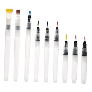 villcase water brush pen 9 pcs water coloring brush pen ink pen set flat pen writing brush painting pen portable white watercolor brush water soluble colored pencils