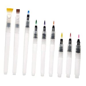 VILLCASE Water Brush Pen 9 Pcs Water Coloring Brush Pen Ink Pen Set Flat Pen Writing Brush Painting Pen Portable White Watercolor Brush Water Soluble Colored Pencils