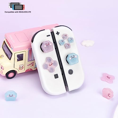 Jusy Cross D-Pad Button Caps Thumb Grips Set, Compatible with Nintendo Switch/OLED/Switch Lite, Cute 3D Soft Silicone ABXY Buttons Sticker Joystick Cover Caps, 132