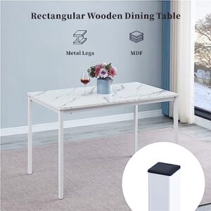 Paonne White Marble Dining Table with MDF Top and Metal Frame,Rectangle Kitchen Table for Restaurant, Apartment and Small Space