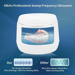 Rescare Ultrasonic Denture Retainer Cleaner 45kHz Professional Sweep Frequency Ultrasonic for Mouth Guard, Aligner, Toothbrush Head with 5 Min/10 Min Dual Cleaning Functions