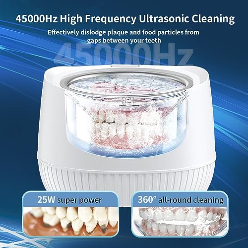 Rescare Ultrasonic Denture Retainer Cleaner 45kHz Professional Sweep Frequency Ultrasonic for Mouth Guard, Aligner, Toothbrush Head with 5 Min/10 Min Dual Cleaning Functions