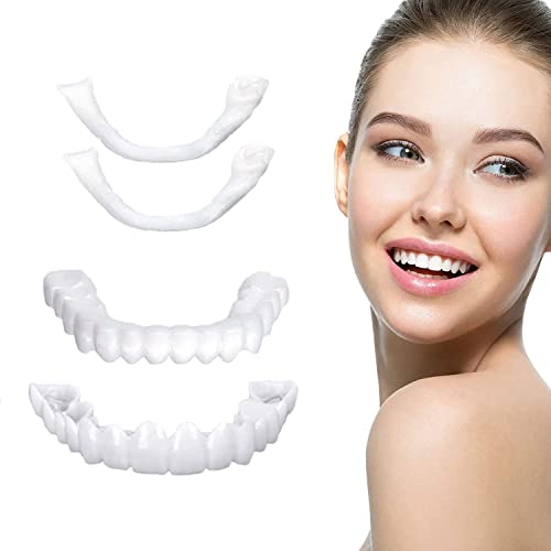 Fake Teeth, 2 PCS Veneers Dentures Socket for Women and Men, Dental Veneers for Temporary Tooth Repair Upper and Lower Jaw, Protect Your Teeth and Regain Confident Smile, Bright White-BB08