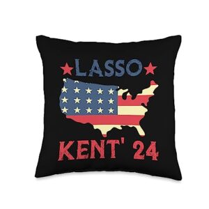 lasso kent' 24 us flag 2024 election meme lasso kent' 24 funny usa flag sports 4th of july election throw pillow, 16x16, multicolor