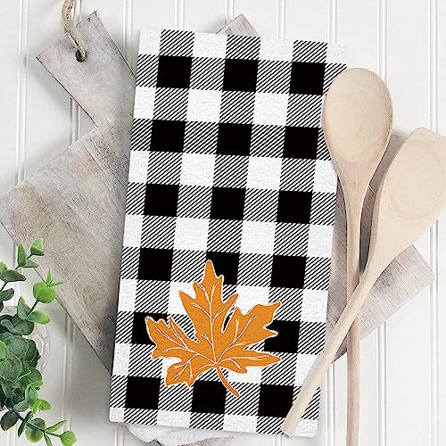 GAGEC Fall Kitchen Towels Buffalo Plaid Pumpkin Maple Leaf Fall Dish Towels Set of 4, Autumn Holiday Tea Towel 18 x 26 Inch Hand Drying Cloth Towel for Kitchen Home Decoration