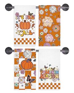gagec fall kitchen towels retro pumpkin season fall dish towels set of 2, floral butterfly boho tea towel 18 x 26 inch hand drying cloth towel for kitchen home decoration