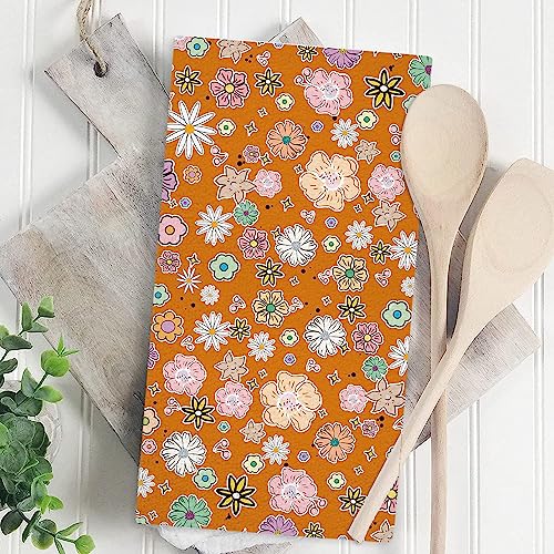 GAGEC Fall Kitchen Towels Retro Pumpkin Season Fall Dish Towels Set of 2, Floral Butterfly Boho Tea Towel 18 x 26 Inch Hand Drying Cloth Towel for Kitchen Home Decoration