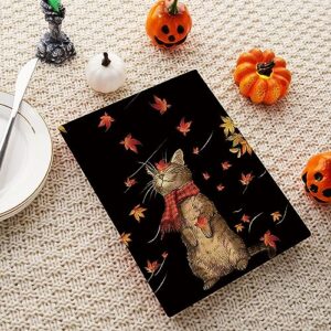 GAGEC Fall Kitchen Towels Cat Maple Leaf Fall Dish Towels Set of 2, Autumn Holiday Tea Towel 18 x 26 Inch Hand Drying Cloth Towel for Kitchen Home Decoration