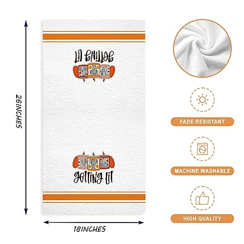GAGEC Fall Kitchen Towels Getting Lit Funny Fall Dish Towels Set of 2, Autumn Holiday Tea Towel 18 x 26 Inch Hand Drying Cloth Towel for Kitchen Home Decoration