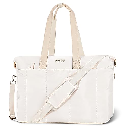 ETRONIK Laptop Tote Bag for Women, 15.6 inch Computer Bag Handbag with Storage Bag, Large Lightweight Travel Tote Bag with Zipper, Carry on Bag for Travel, Work, Business, Office, Casual, Beige