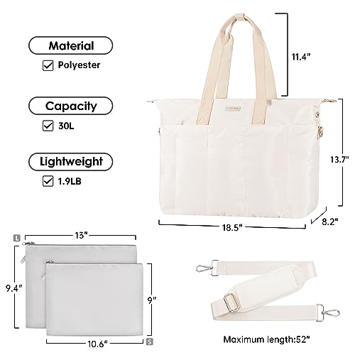 ETRONIK Laptop Tote Bag for Women, 15.6 inch Computer Bag Handbag with Storage Bag, Large Lightweight Travel Tote Bag with Zipper, Carry on Bag for Travel, Work, Business, Office, Casual, Beige