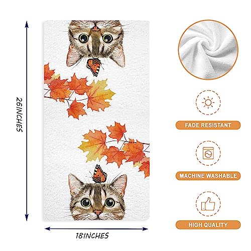 GAGEC Fall Kitchen Towels Maple Leaf Cat Fall Dish Towels Set of 4, Hello Pumpkin Holiday Tea Towel 18 x 26 Inch Hand Drying Cloth Towel for Kitchen Home Decoration