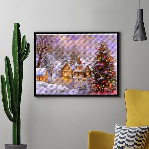 Stamped Cross Stitch Kits for Adults Beginners Snowy Christmas Tree Night Pattern 11CT Pre-Printed Fabric Embroidery Arts and Crafts Kit Needlepoint Starter DIY Wall Decor, 12 x 16 inch