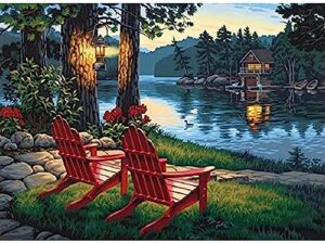 stamped cross stitch kits for adults beginners evening lake forest rest time pattern 11ct pre-printed fabric embroidery arts and crafts kit needlepoint starter diy wall decor, 16 x 20 inch