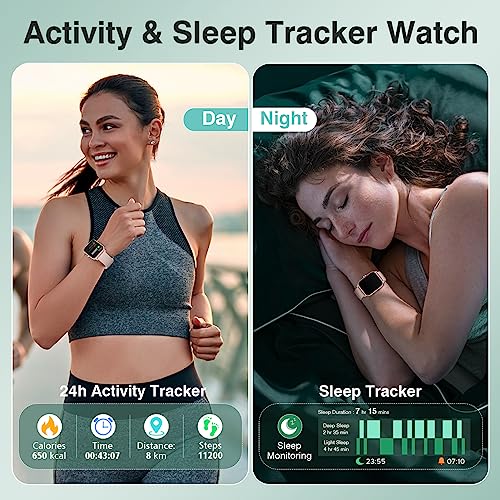 Quican Bluetooth Smart Watch for Men Women, iPhone Android Phone Compatible, Waterproof Fitness Tracker Smartwatch with Call and Text, Alexa Voice, Heart Rate, Blood Oxygen, Sleep Monitor 1.8 Inches