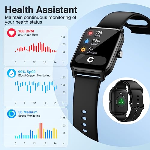 Quican Bluetooth Smart Watch for Men Women, iPhone Android Phone Compatible, Waterproof Fitness Tracker Smartwatch with Call and Text, Alexa Voice, Heart Rate, Blood Oxygen, Sleep Monitor 1.8 Inches