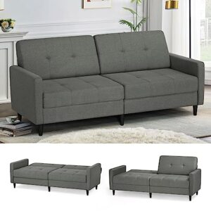 imseigo adjustable sofa bed, fabric linen folding futon sofa, convertible couch sleeper, upholstered loveseat futon couch bed, reversible home recliner for small space, living room, office (grey)