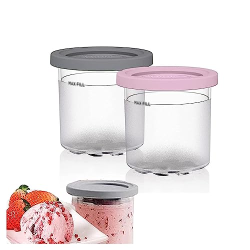 UNDR 2/4/6PCS Creami Deluxe Pints, for Creami Ninja Ice Cream Deluxe,16 OZ Ice Cream Pints Dishwasher Safe,Leak Proof Compatible NC301 NC300 NC299AMZ Series Ice Cream Maker,Pink+Gray-2PCS