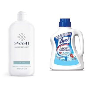swash by whirlpool, liquid laundry detergent, pure linen, 83 loads, 30 fl. oz. & lysol laundry sanitizer additive, bacteria-causing laundry odor eliminator, 0% bleach laundry sanitizer, color