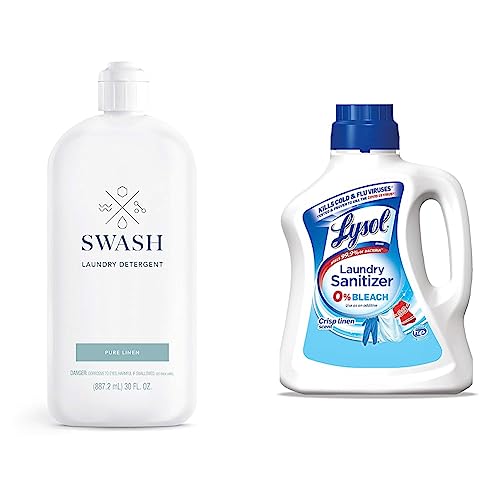 SWASH by Whirlpool, Liquid Laundry Detergent, Pure Linen, 83 Loads, 30 fl. Oz. & Lysol Laundry Sanitizer Additive, Bacteria-Causing Laundry Odor Eliminator, 0% Bleach Laundry Sanitizer, color