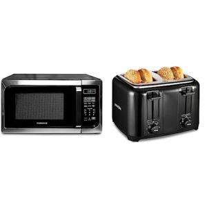 farberware countertop microwave 900 watts, 0.9 cu ft - microwave oven with led lighting and child lock - perfect for apartments & proctor silex 4 slice toaster with extra wide slots for bagels