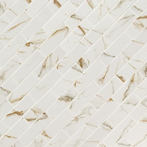 MSI Calacatta Gold 11.46 in. x 11.69 in. Matte Porcelain Subway Floor Tile and Wall Tile for Kitchen Backsplash, Bathroom Tile, Accent Wall Tile, Shower Wall Tile, Mosaic Tile