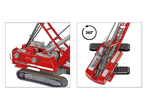 Heavy Haulage Transporter Green and Liebherr Cable Excavator Red with Wrecking Ball and Signs 1/87 (HO) Diecast Models by Siku SK1834