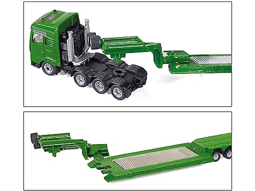 Heavy Haulage Transporter Green and Liebherr Cable Excavator Red with Wrecking Ball and Signs 1/87 (HO) Diecast Models by Siku SK1834