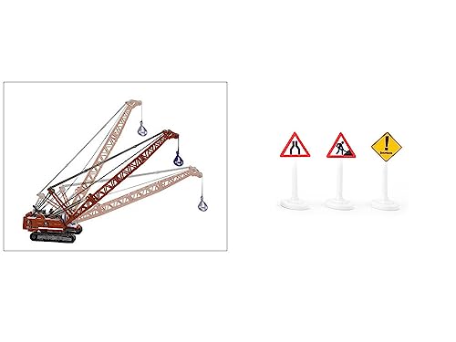 Heavy Haulage Transporter Green and Liebherr Cable Excavator Red with Wrecking Ball and Signs 1/87 (HO) Diecast Models by Siku SK1834