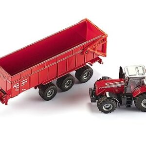 Massey Ferguson 8480 Dyna VT Tractor Red with Silver Top and Krampe Dump Trailer Red 1/87 (HO) Diecast Models by Siku SK1844