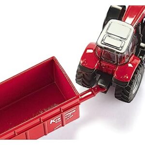 Massey Ferguson 8480 Dyna VT Tractor Red with Silver Top and Krampe Dump Trailer Red 1/87 (HO) Diecast Models by Siku SK1844