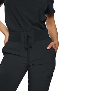 Monarch Uniforms Womens Jogger Scrubs Ribbed Jogger Scrub Pants for Women-Petite-(Black)-S