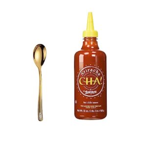 texas pete sriracha sauce cha! 18oz with moofin golden ss spoon, a perfect sriracha hot chili sauce for all recipes, our love for siracha sauce lovers