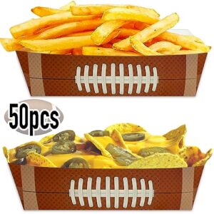 Football Disposable Paper Trays| (50 pcs) Fair Food Boats Concession Snacks| Carnival Nachos, Chips Serving Basket| Football Theme Paper Food Tray| Big Game Snack Tray| Football Party Baskets|BASHOUT