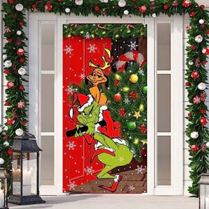 Grinch Christmas Decorations Grinch Door Cover Merry Grinchmas Door Cover 6 X 3ft Black Buffalo Grid Flag Photography Banner Christmas Xmas Winter Holiday Home Kitchen