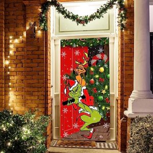 Grinch Christmas Decorations Grinch Door Cover Merry Grinchmas Door Cover 6 X 3ft Black Buffalo Grid Flag Photography Banner Christmas Xmas Winter Holiday Home Kitchen