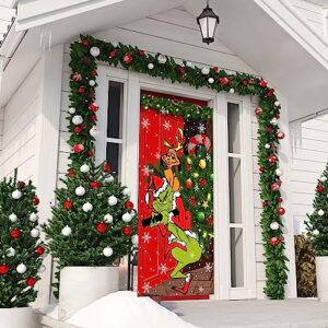 Grinch Christmas Decorations Grinch Door Cover Merry Grinchmas Door Cover 6 X 3ft Black Buffalo Grid Flag Photography Banner Christmas Xmas Winter Holiday Home Kitchen