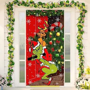 Grinch Christmas Decorations Grinch Door Cover Merry Grinchmas Door Cover 6 X 3ft Black Buffalo Grid Flag Photography Banner Christmas Xmas Winter Holiday Home Kitchen