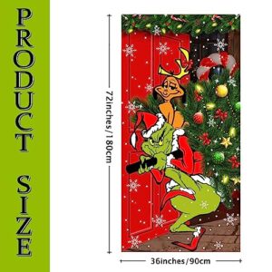 Grinch Christmas Decorations Grinch Door Cover Merry Grinchmas Door Cover 6 X 3ft Black Buffalo Grid Flag Photography Banner Christmas Xmas Winter Holiday Home Kitchen