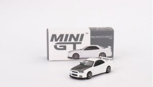 true scale miniatures model car compatible with nissan skyline gt-r (r34) v-spec ii n1 (white) limited edition 1/64 diecast model car mgt00501