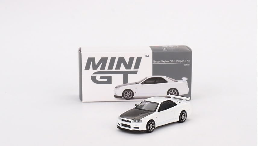 True Scale Miniatures Model Car Compatible with Nissan Skyline GT-R (R34) V-Spec II N1 (White) Limited Edition 1/64 Diecast Model Car MGT00501