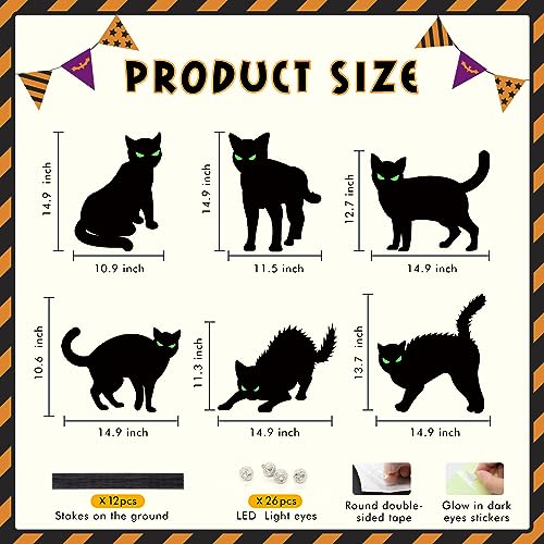 6 Pack Black Cat Halloween Decor Yard Signs with Stakes,Halloween Decorations Outdoor, Scary Silhouette with Glow in Dark Eyes for Outdoor Yard Lawn Garden Halloween Decor